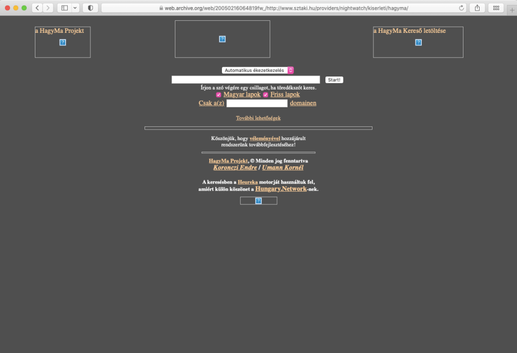 Endre Koronczi – Kornél Umann: HagyMa Search Engine Project,&nbsp;1997